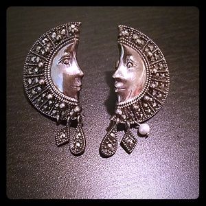 Sterling Moon Marqisite Stud Earrings